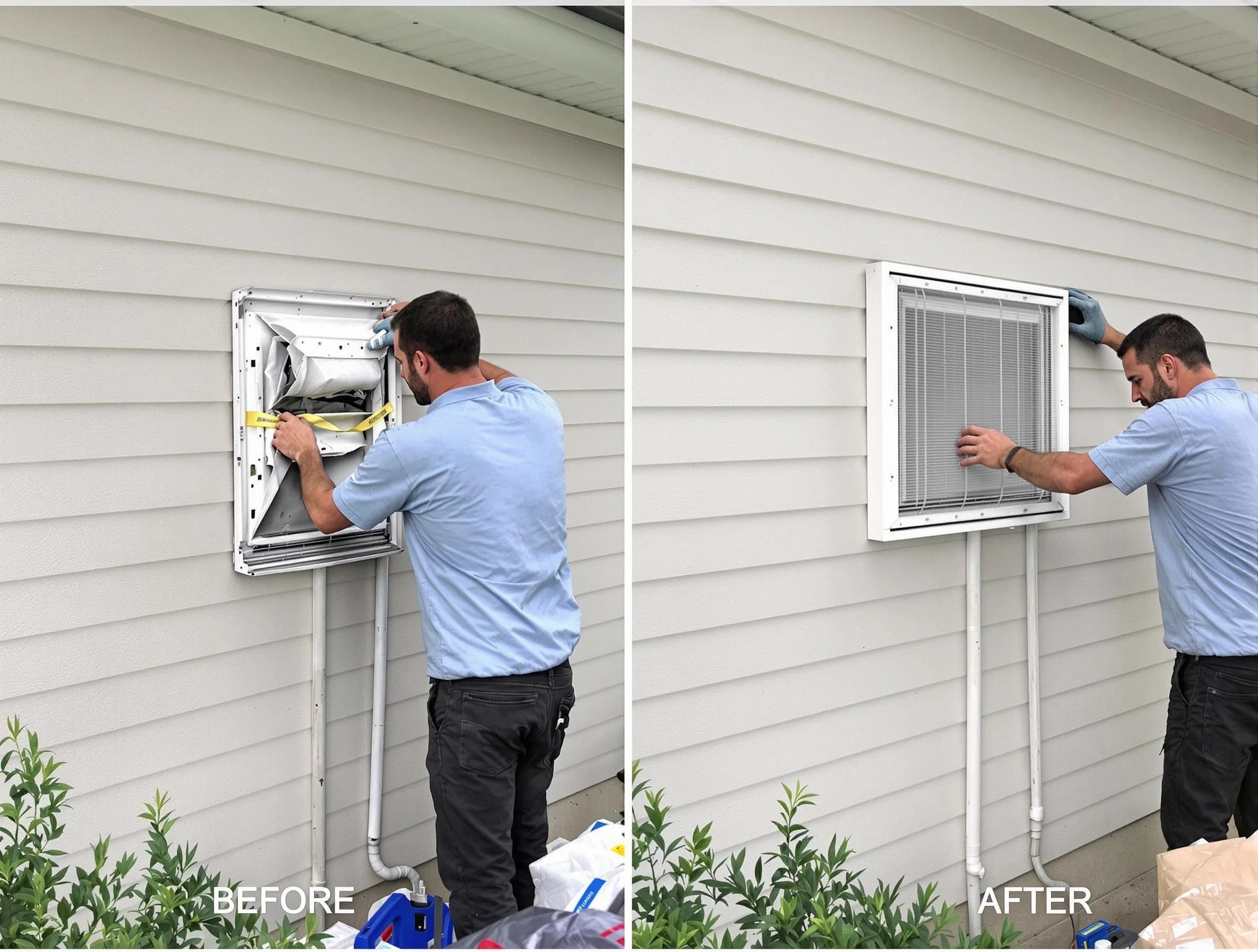 Midway Dryer Vent Cleaning technician installing high-quality dryer vent cover at a residential property in Midway