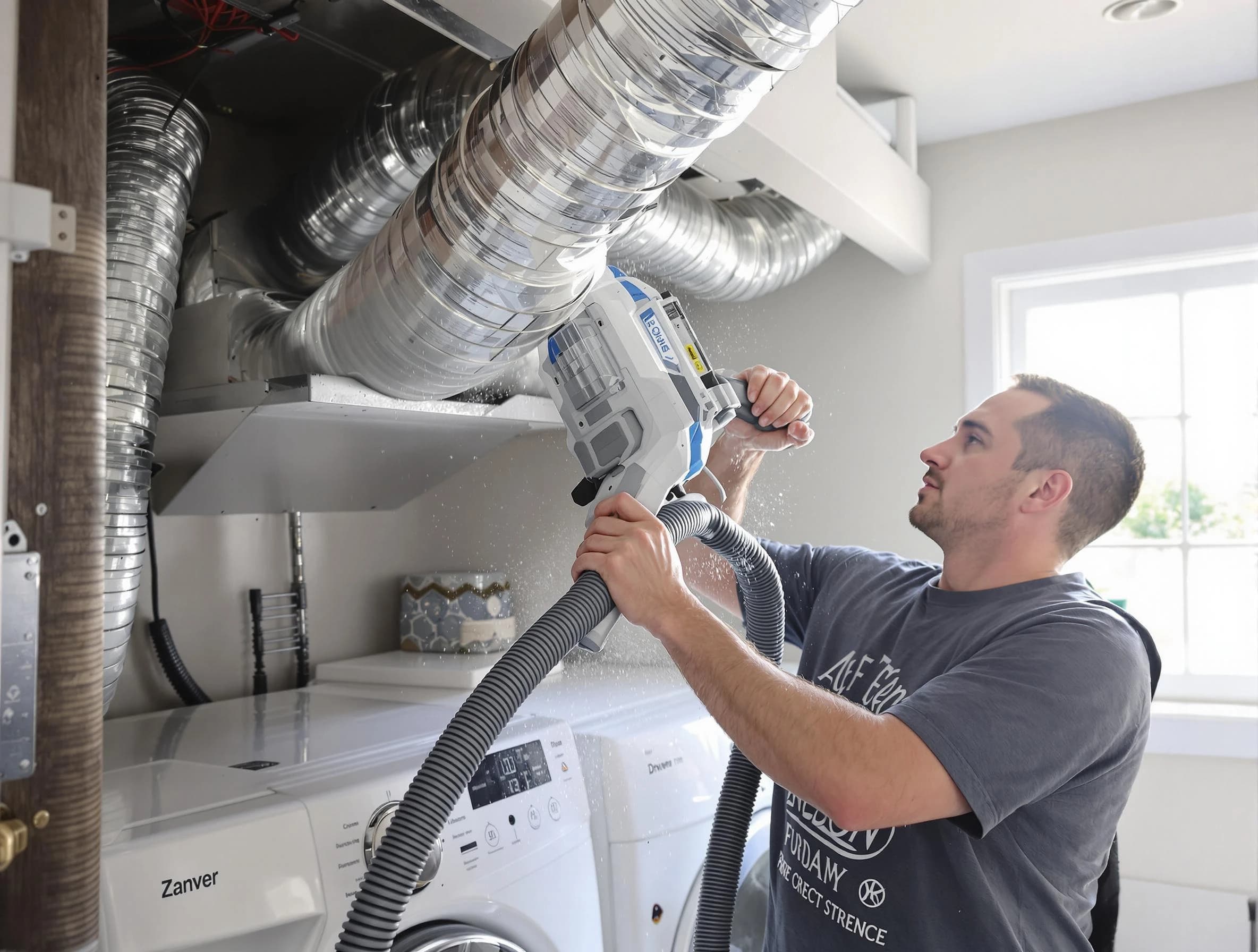 Midway Dryer Vent Cleaning specialist cleaning deep within a dryer vent duct system in Midway